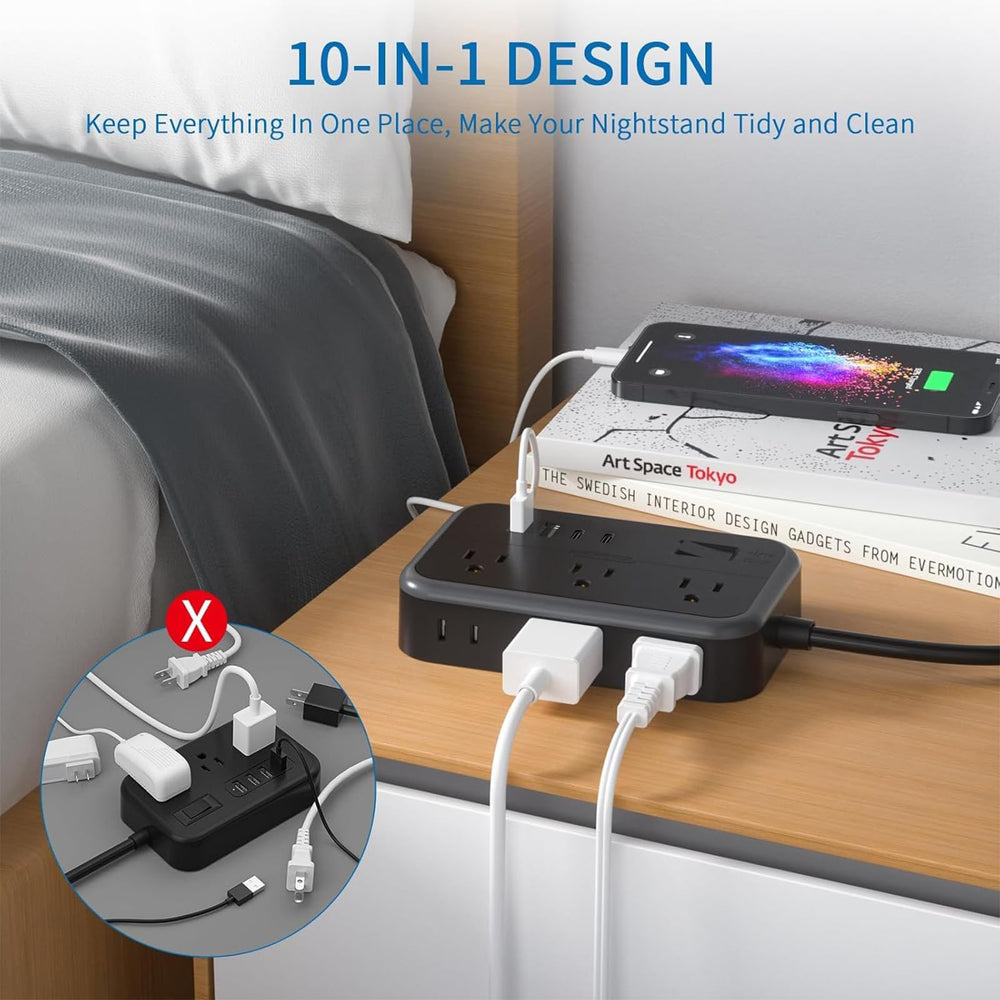 NTONPOWER six-outlet wide-spaced design to fit large adapters