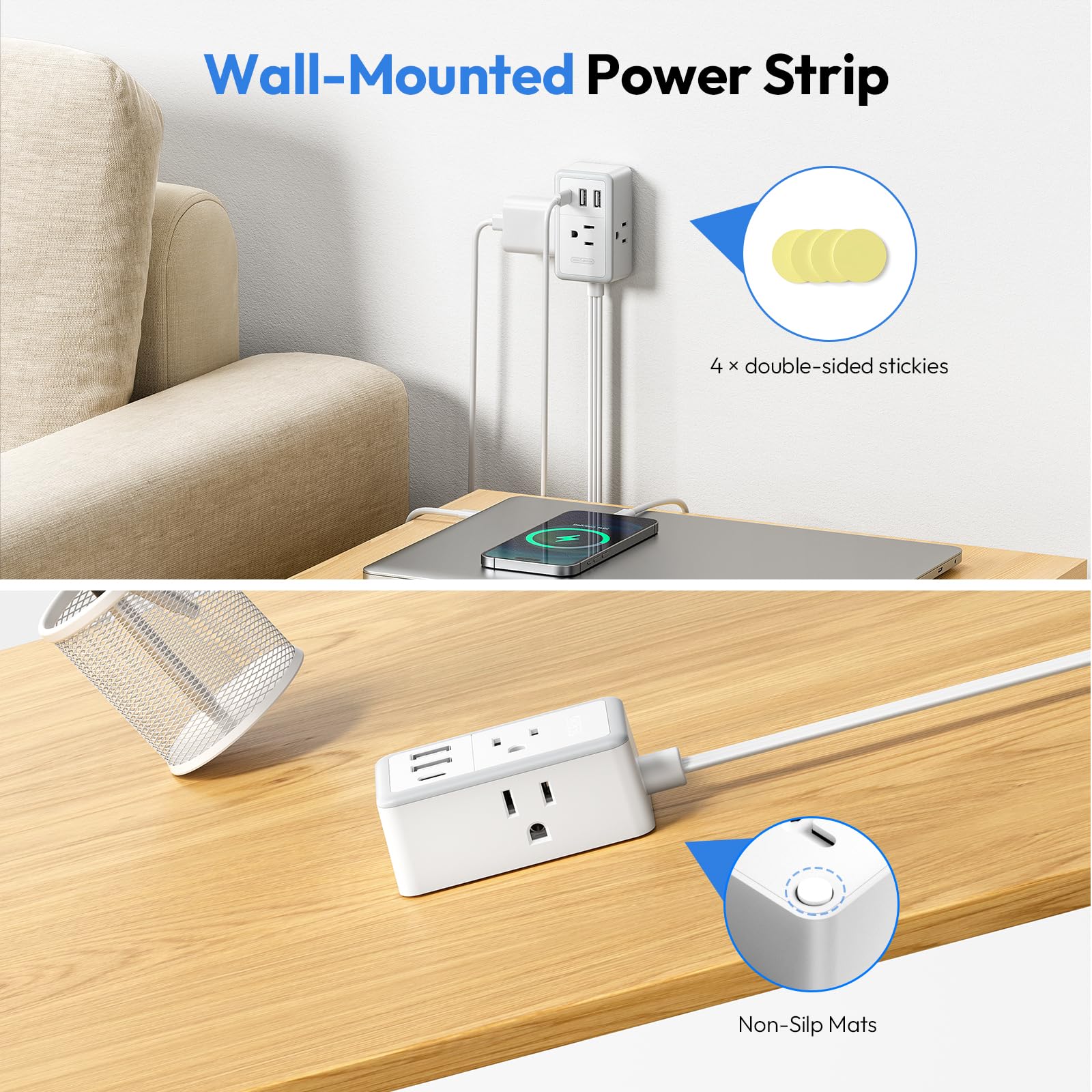 NTONPOWER flat plug enabling discreet cable placement under carpets or along walls.