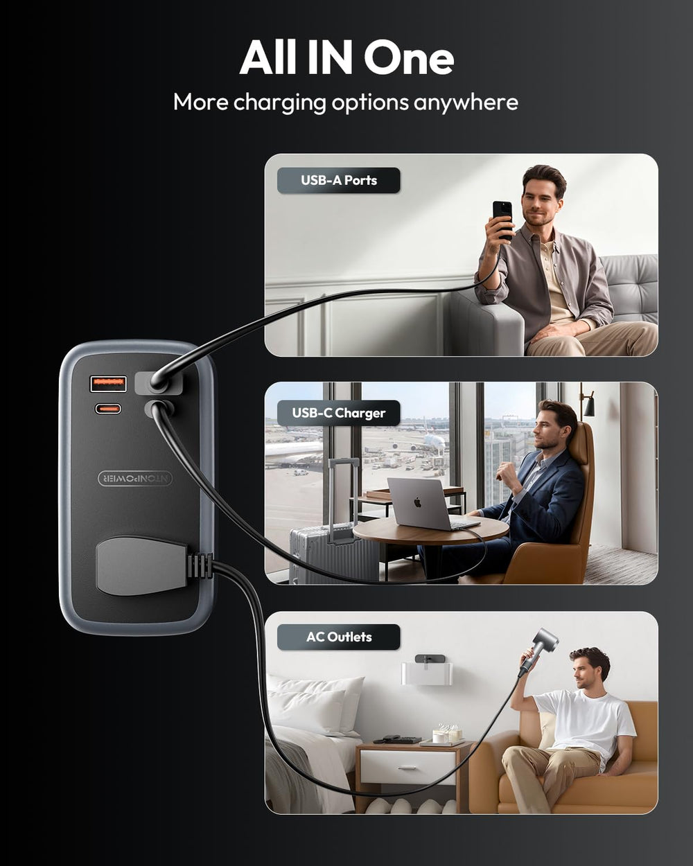 NTONPOWER GAN Ultra 65W MacBook charging capability on the go