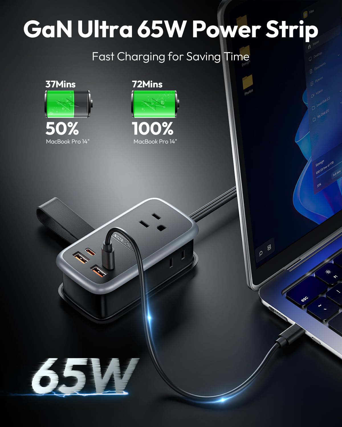 NTONPOWER GAN Ultra 65W top view shows accessible ports for quick setup