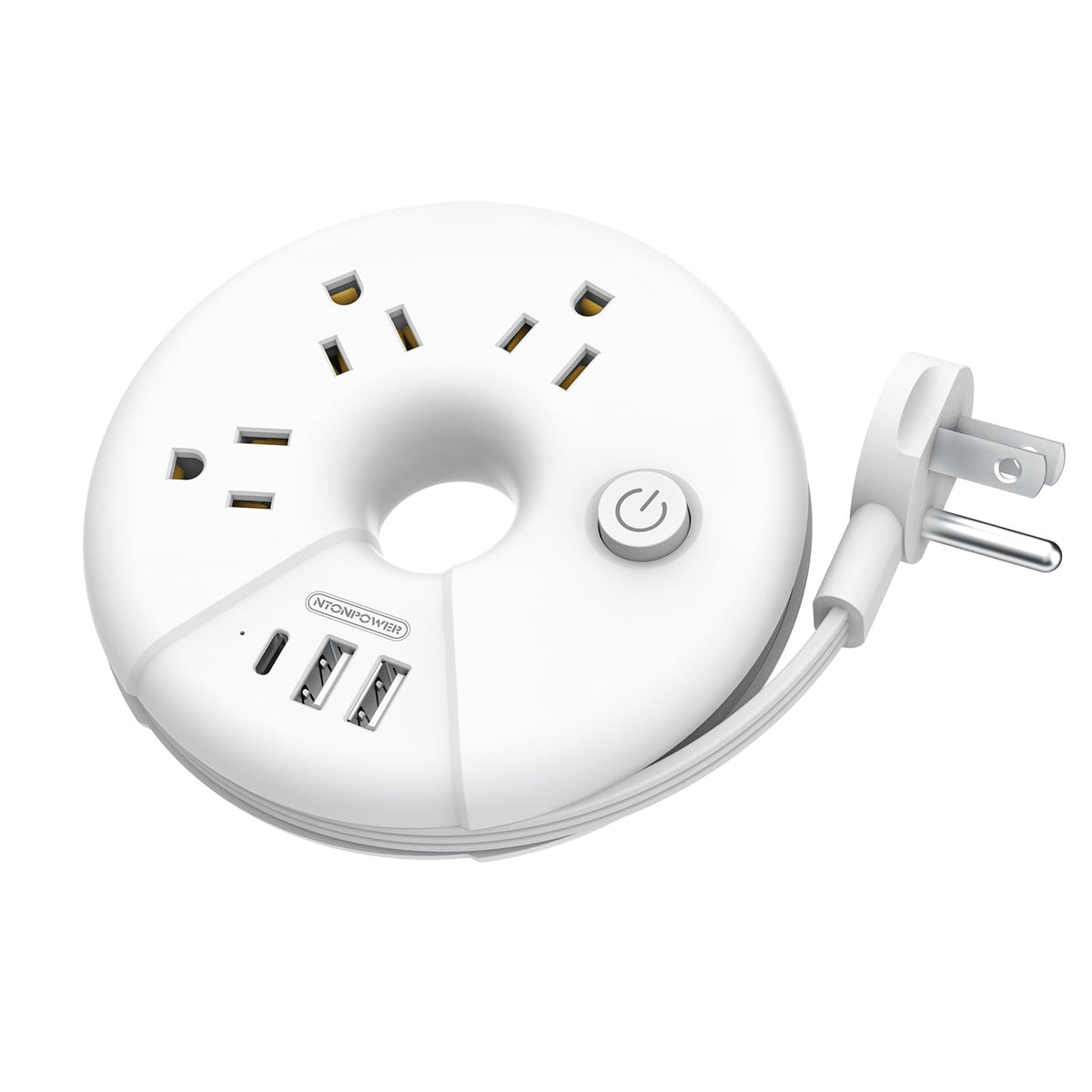 NTONPOWER Travel Power Strip with 3 outlets and 3 USB-C ports for hotel rooms