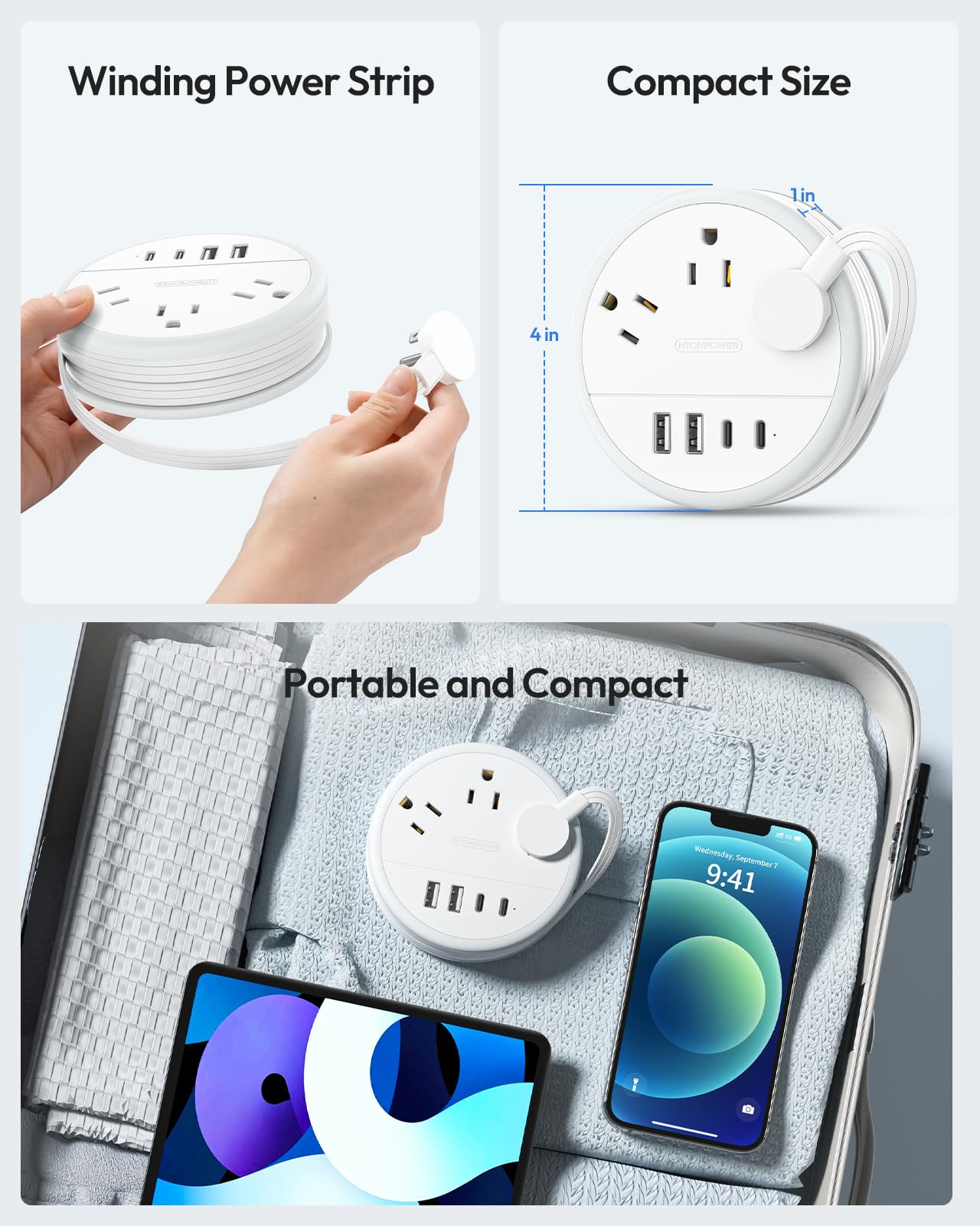 NTONPOWER flat extension cord to keep cables neat and organized