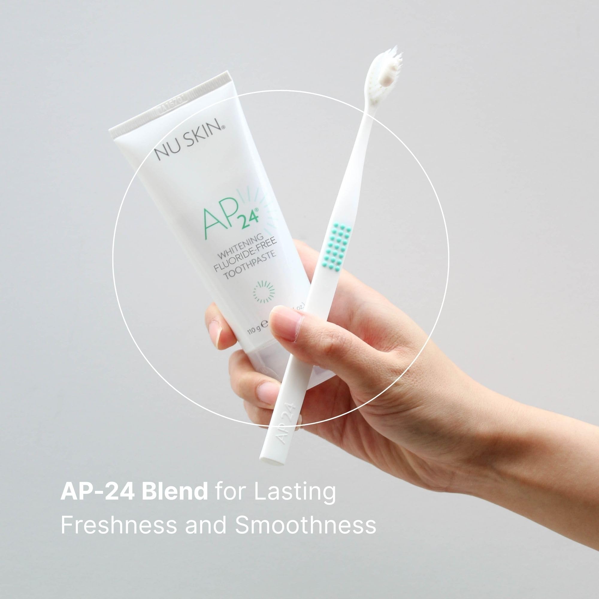 Nu Skin AP 24 fluoride-free toothpaste promotes clean mouth without fluoride.