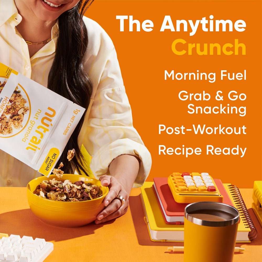 NuTrail Honey Nut Granola morning routine for quick nourishment.