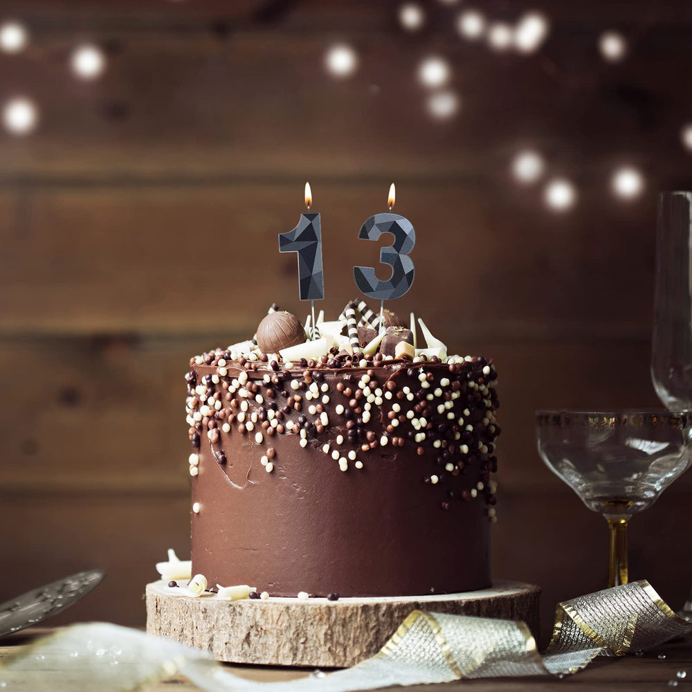 Nuanchu black number 3 candle adds contrast for a striking 13 reveal.