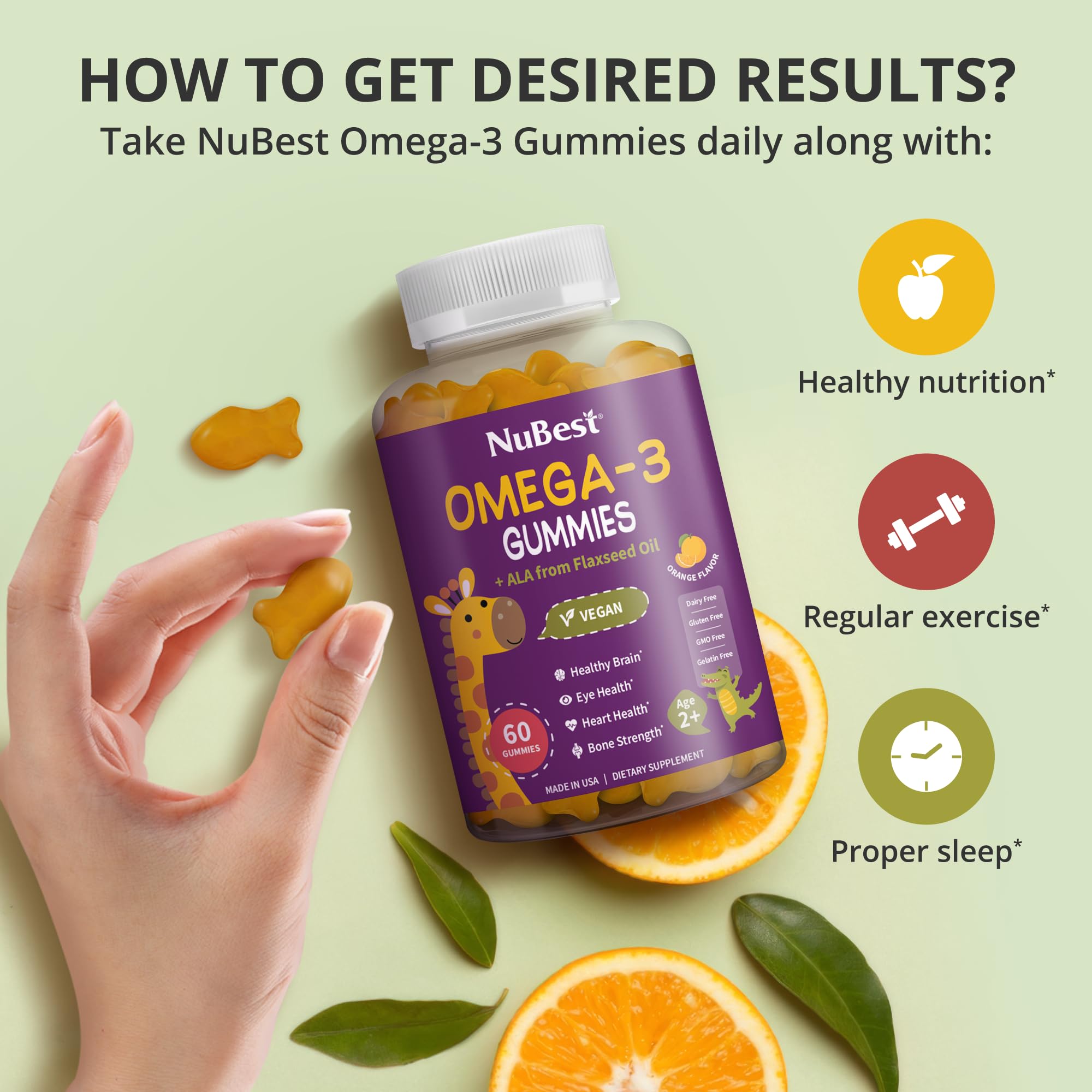 NuBest Omega-3 Gummies on table with school supplies.