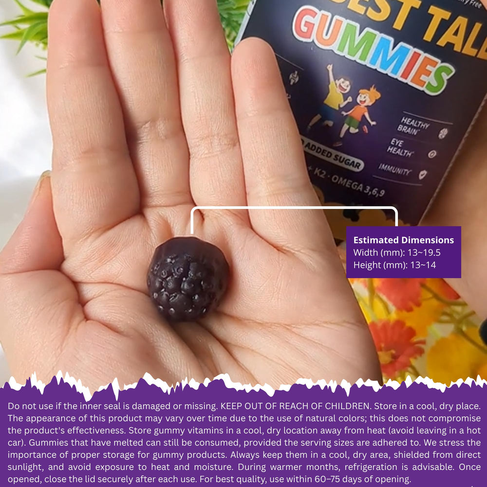 NuBest Tall Gummies ingredients visual highlights 20+ nutrients