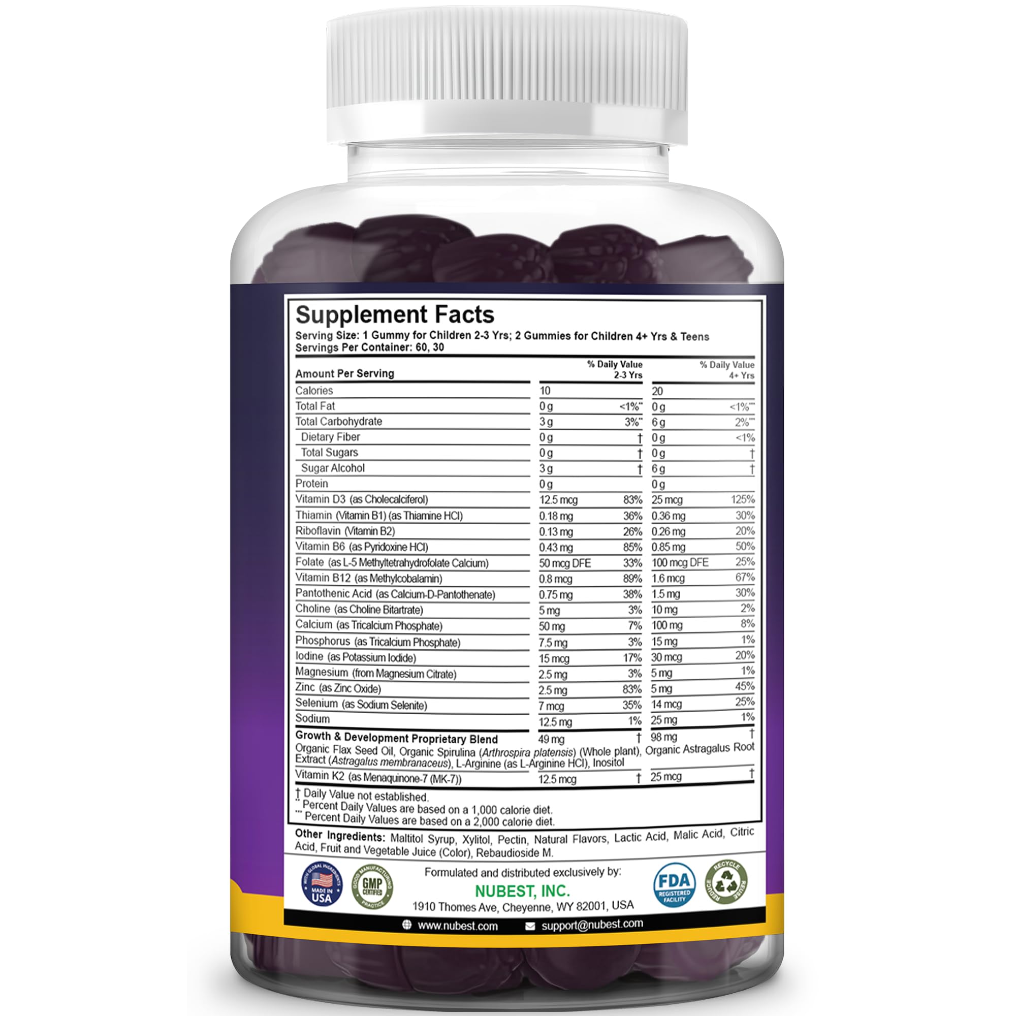 NuBest Tall Gummies no added sugar claim with berry flavor close-up