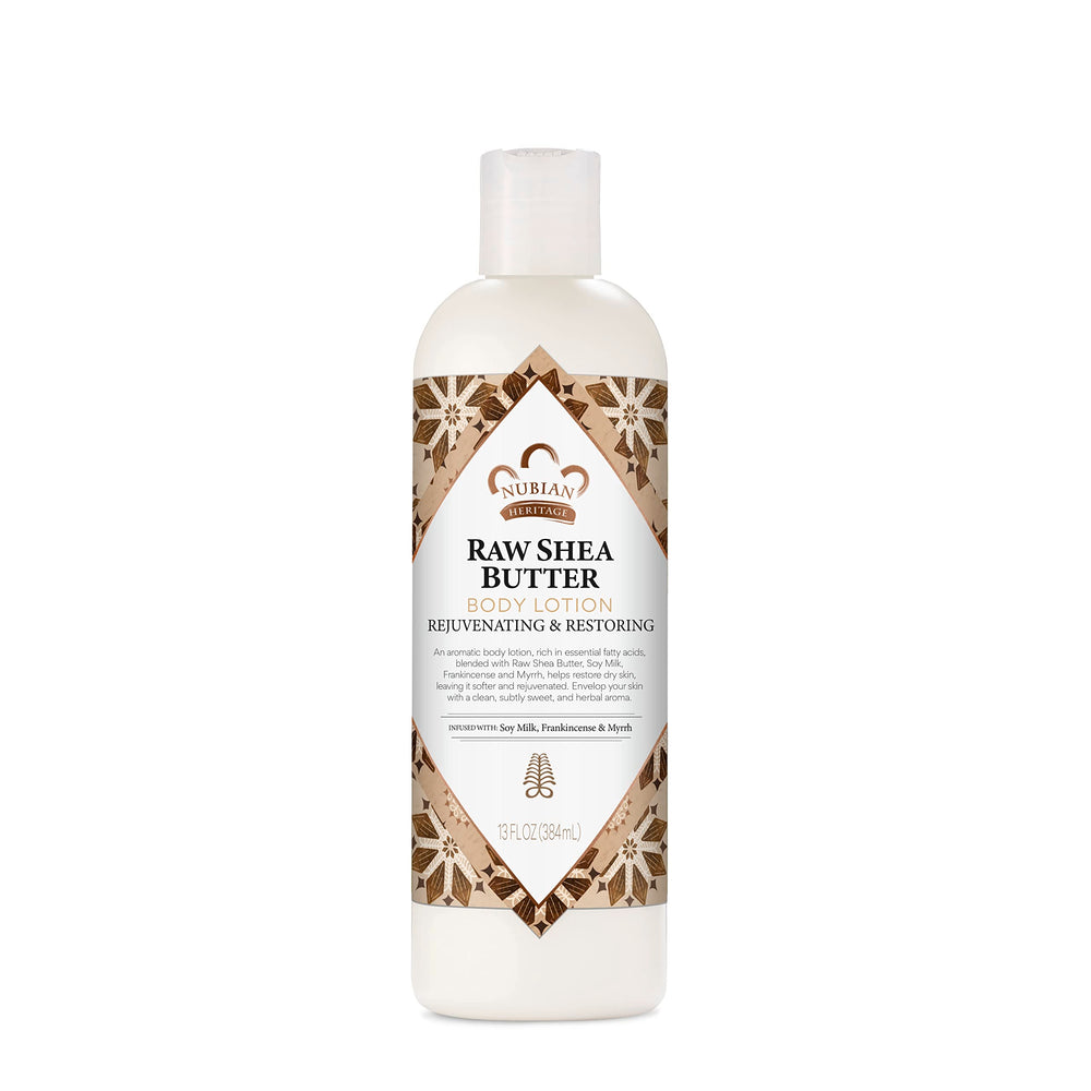 Nubian Heritage Raw Shea Butter Lotion bottle showing rich moisture for dry skin
