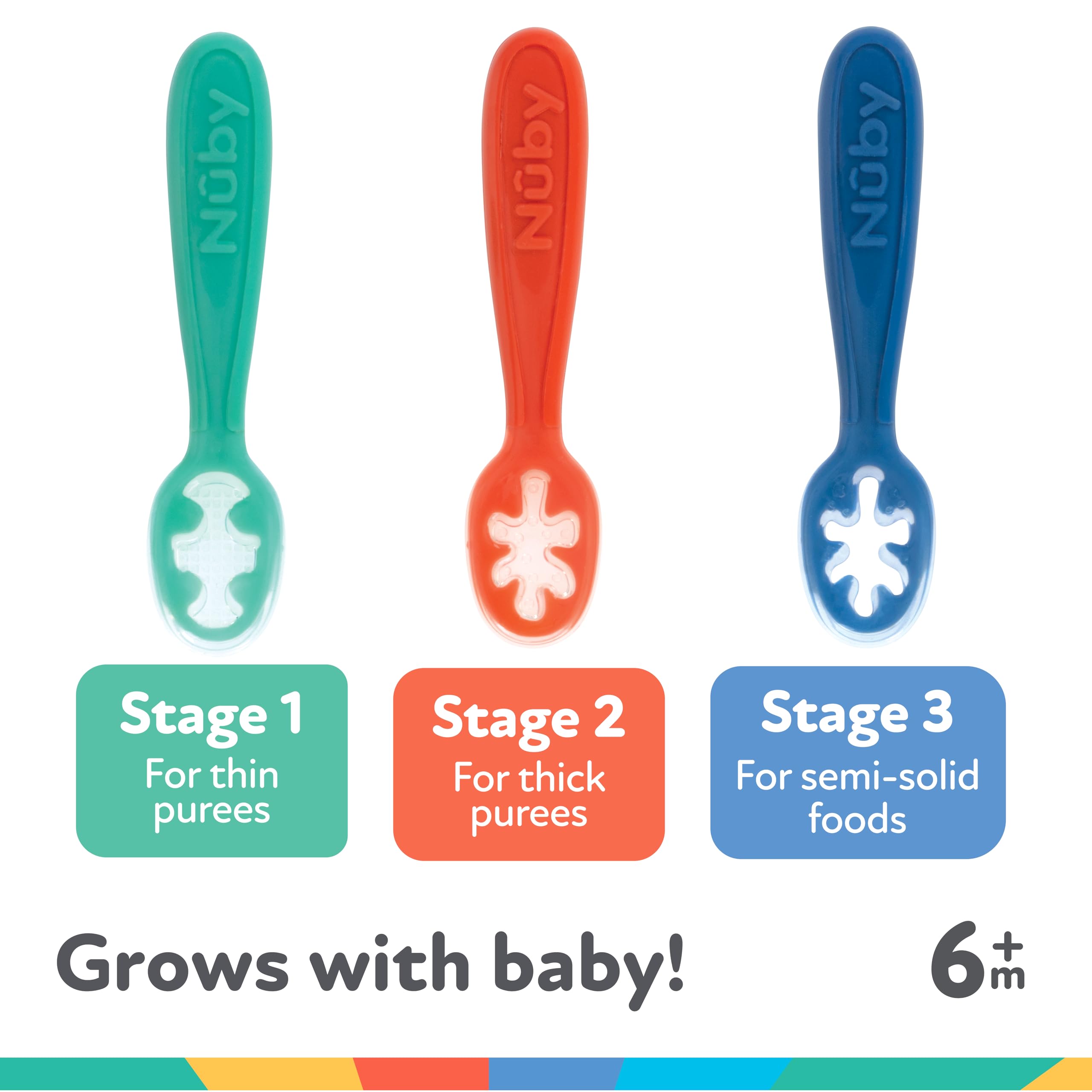 Nuby Baby's First Spoons dishwasher safe, top rack friendly for quick cleanup.