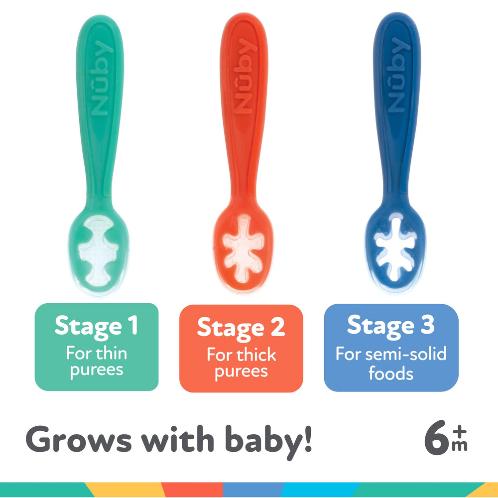 Nuby Baby's First Spoons dishwasher safe, top rack friendly for quick cleanup.