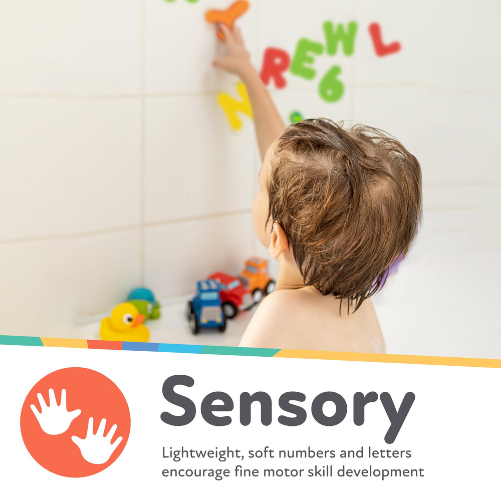 Nuby foam pieces stick to wet tub walls for easy, mess-free play.