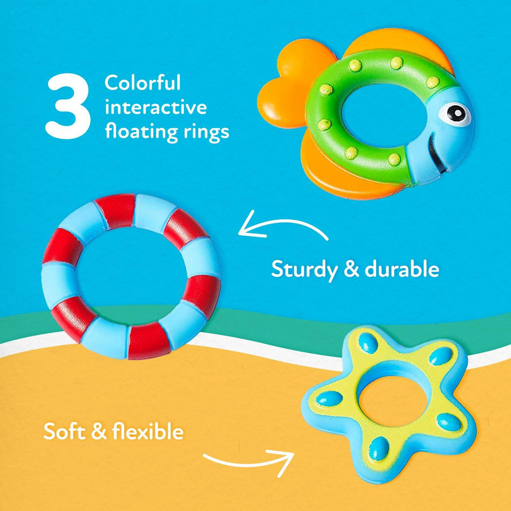 Bright colors and varied textures stimulate senses during Nuby tub play.