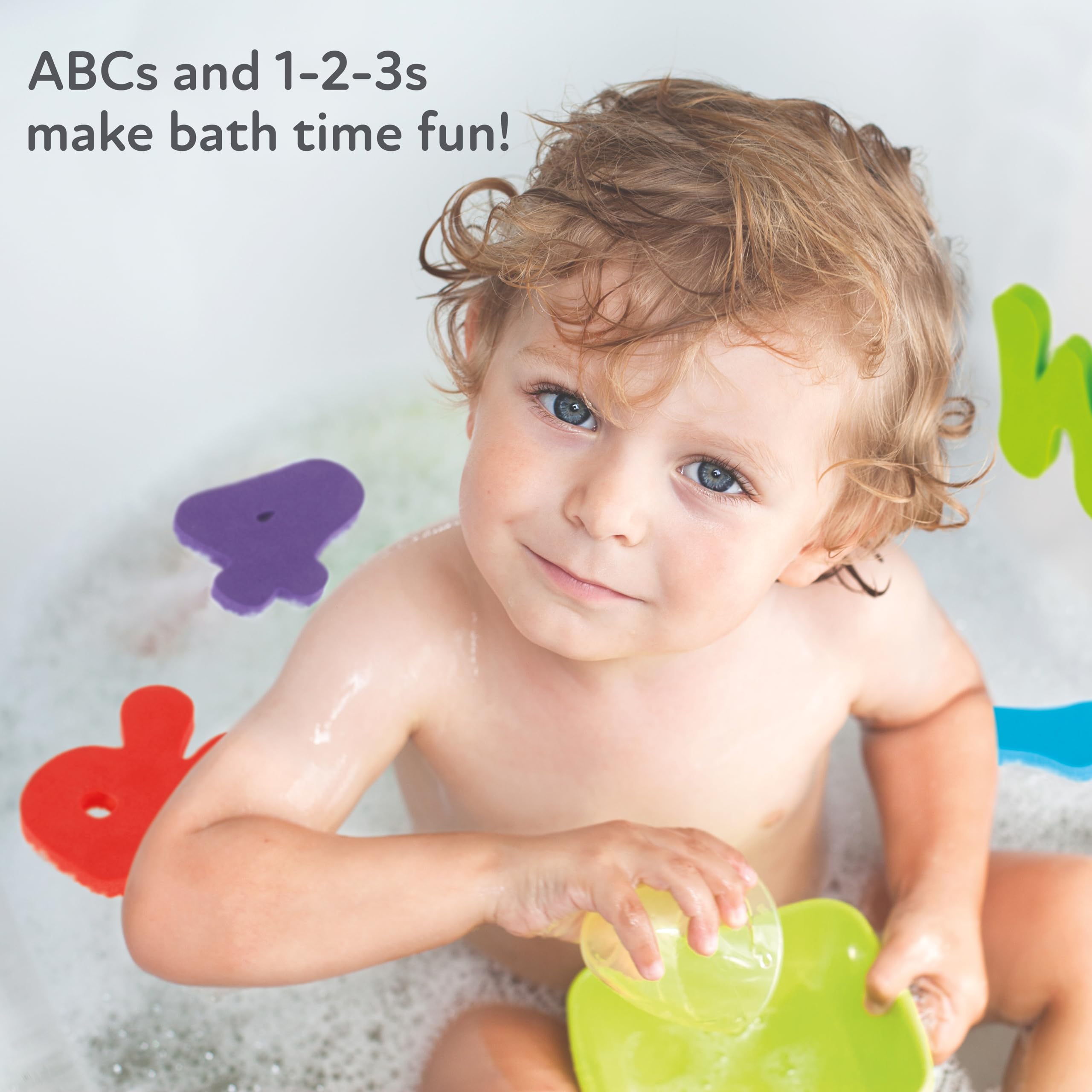 Colorful Nuby letters and numbers promote color and letter recognition.