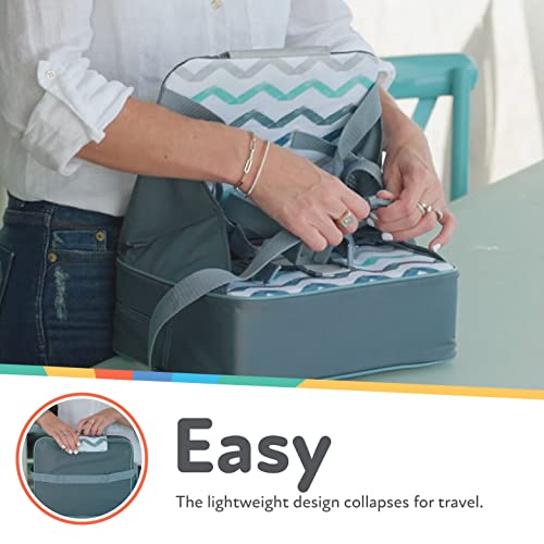 Nuby Easy Go Booster Seat in use on a dining chair during a meal.