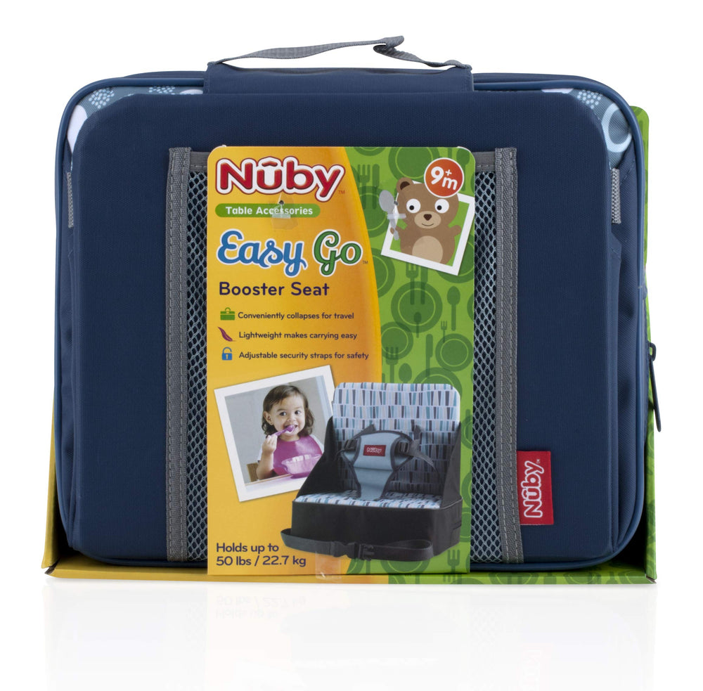 Nuby Easy Go Booster Seat is wipe-clean with water-resistant fabric.