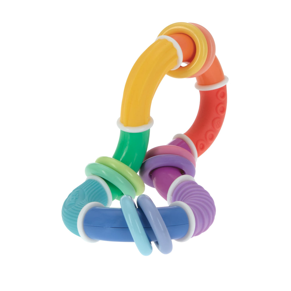Nuby teether supports early hand-eye coordination through twisting play