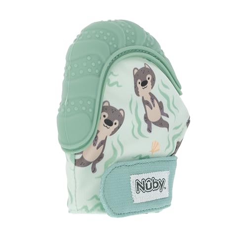 Nuby Happy Hands mitten otter texture stimulates baby senses during teething.