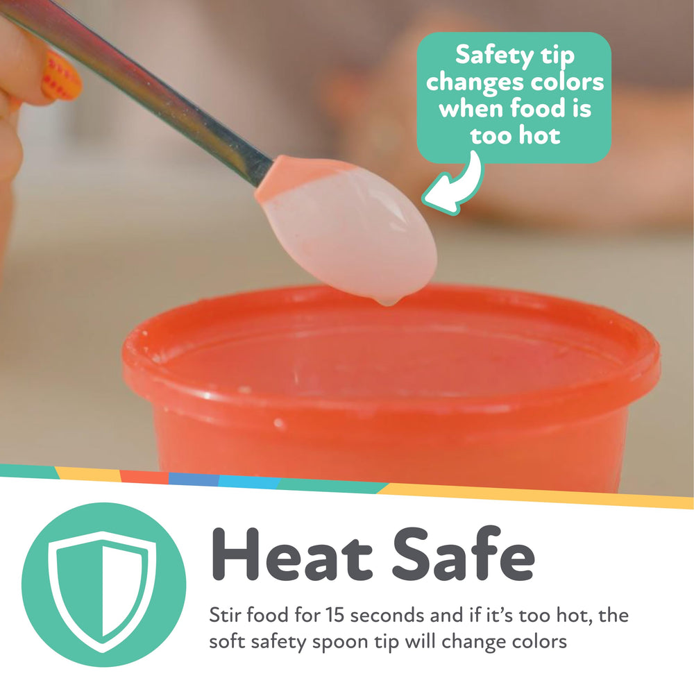 Nuby Hot Safe Spoons long handle provides a comfortable grip for feeding.