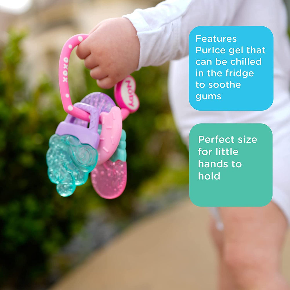 Nuby ICY Gel Teether Ring baby-friendly grip supports tiny hands.