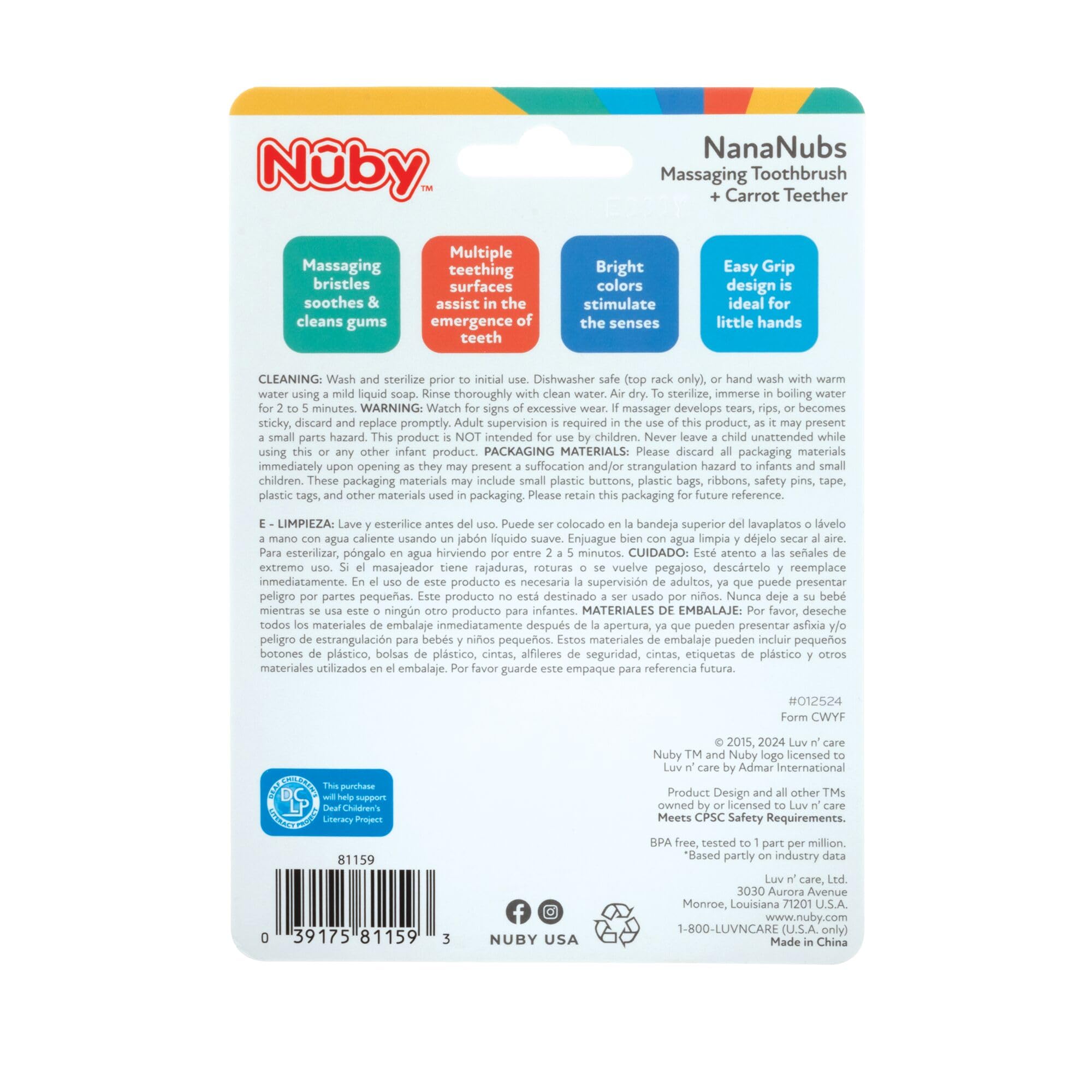 Nuby NanaNubs colorful teether set in use
