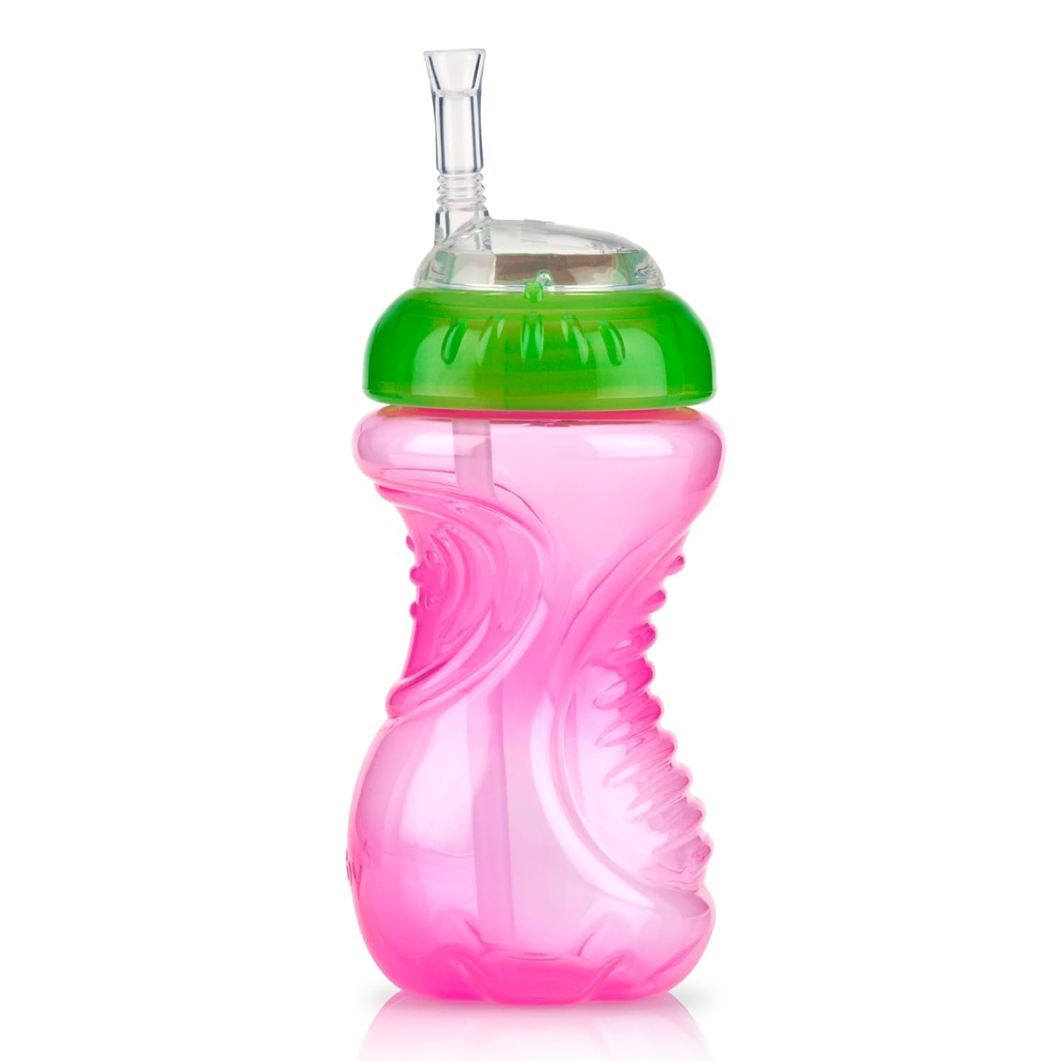 Nuby No-Spill Soft Straw Cup vibrant color set for independent drinking.