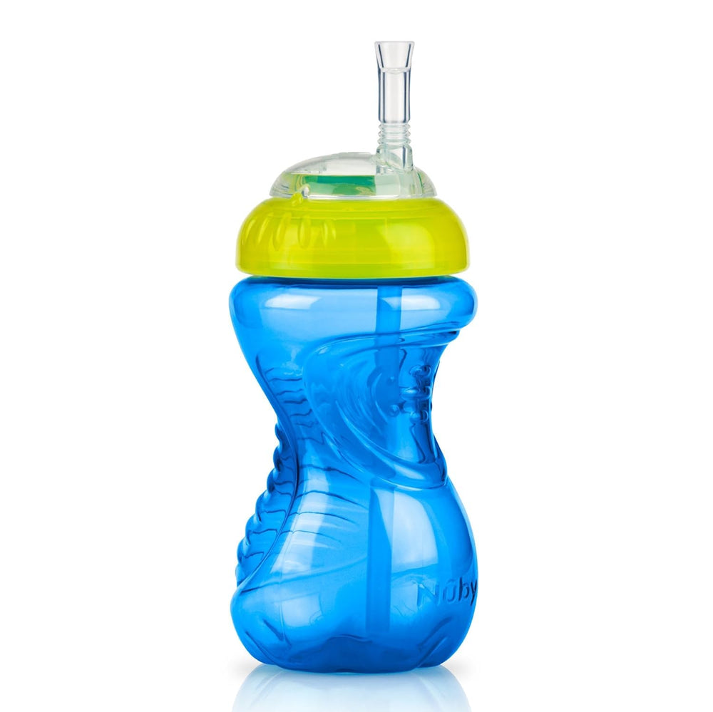 Nuby No-Spill Soft Straw Cup in use during on-the-go sipping.