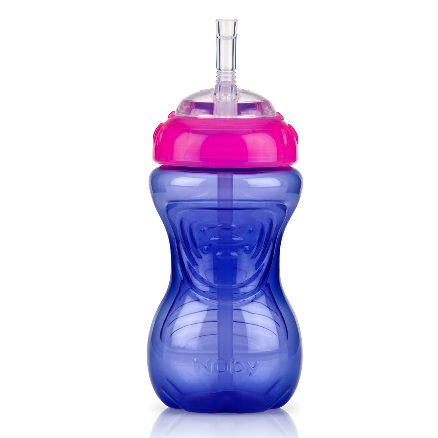 Nuby No-Spill Soft Straw Cup top-rack dishwasher-safe for easy cleaning.