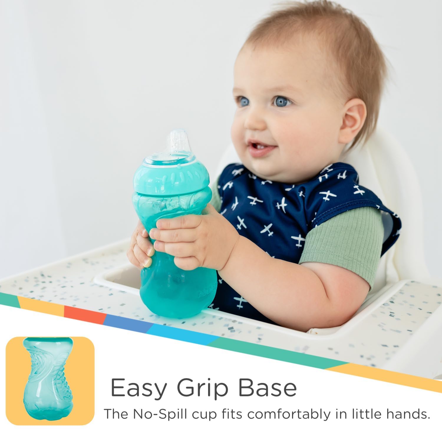 Nuby no-spill toddler sippy cup in yellow helps quick identification