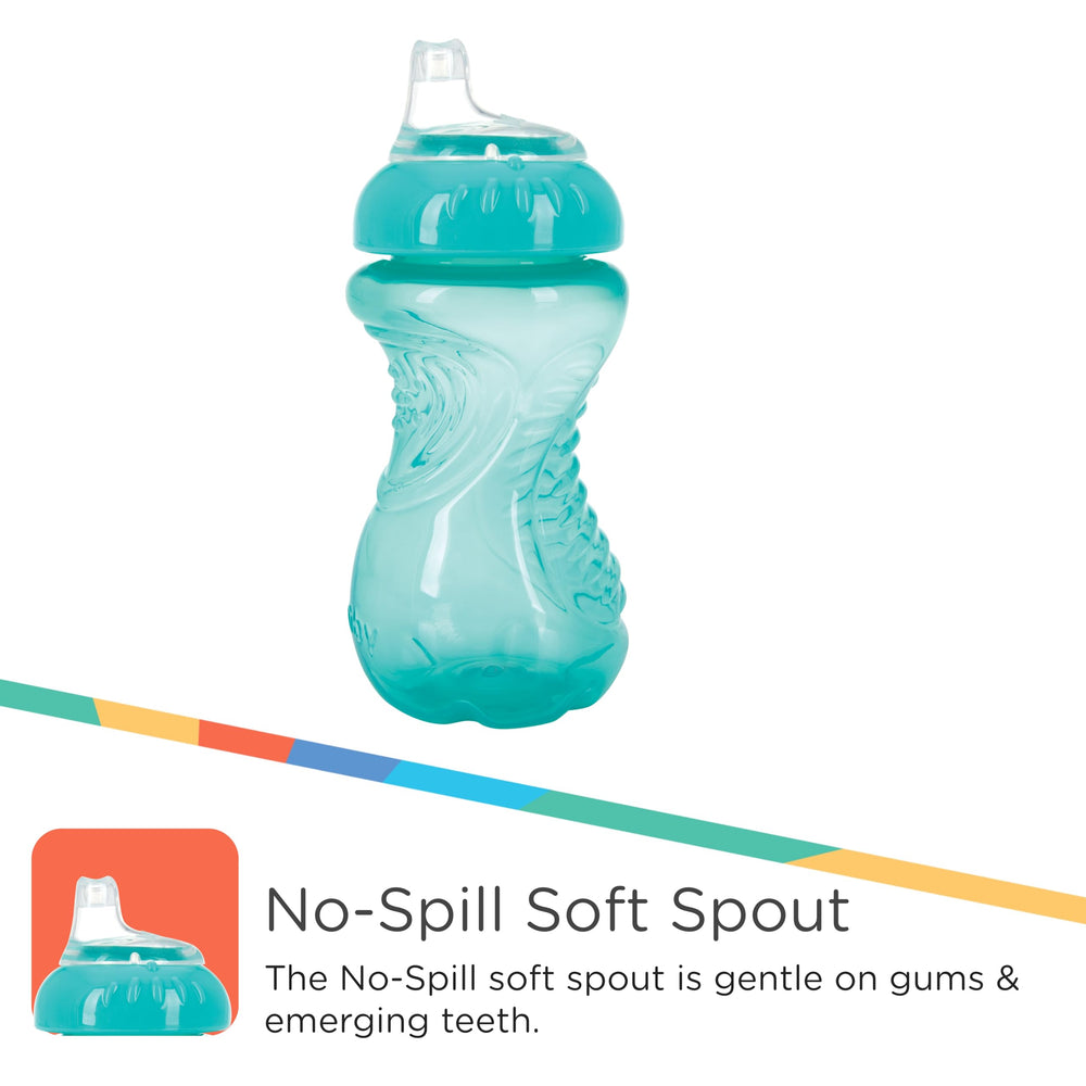 Nuby green sippy cup with grip-friendly design for small hands