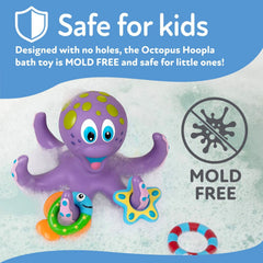 Nuby octopus bath toy floats, engaging toddlers during bath time.