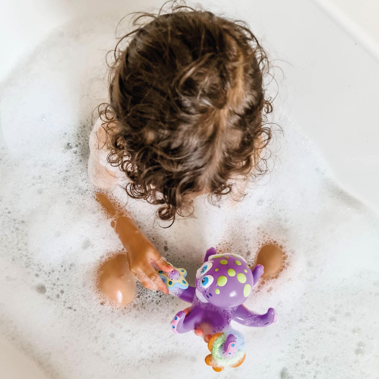 Nuby octopus hoopla packaging showcases the fun bath toy design.