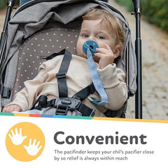 Nuby Pacifinder two-pack packaging shows convenient clips for family use