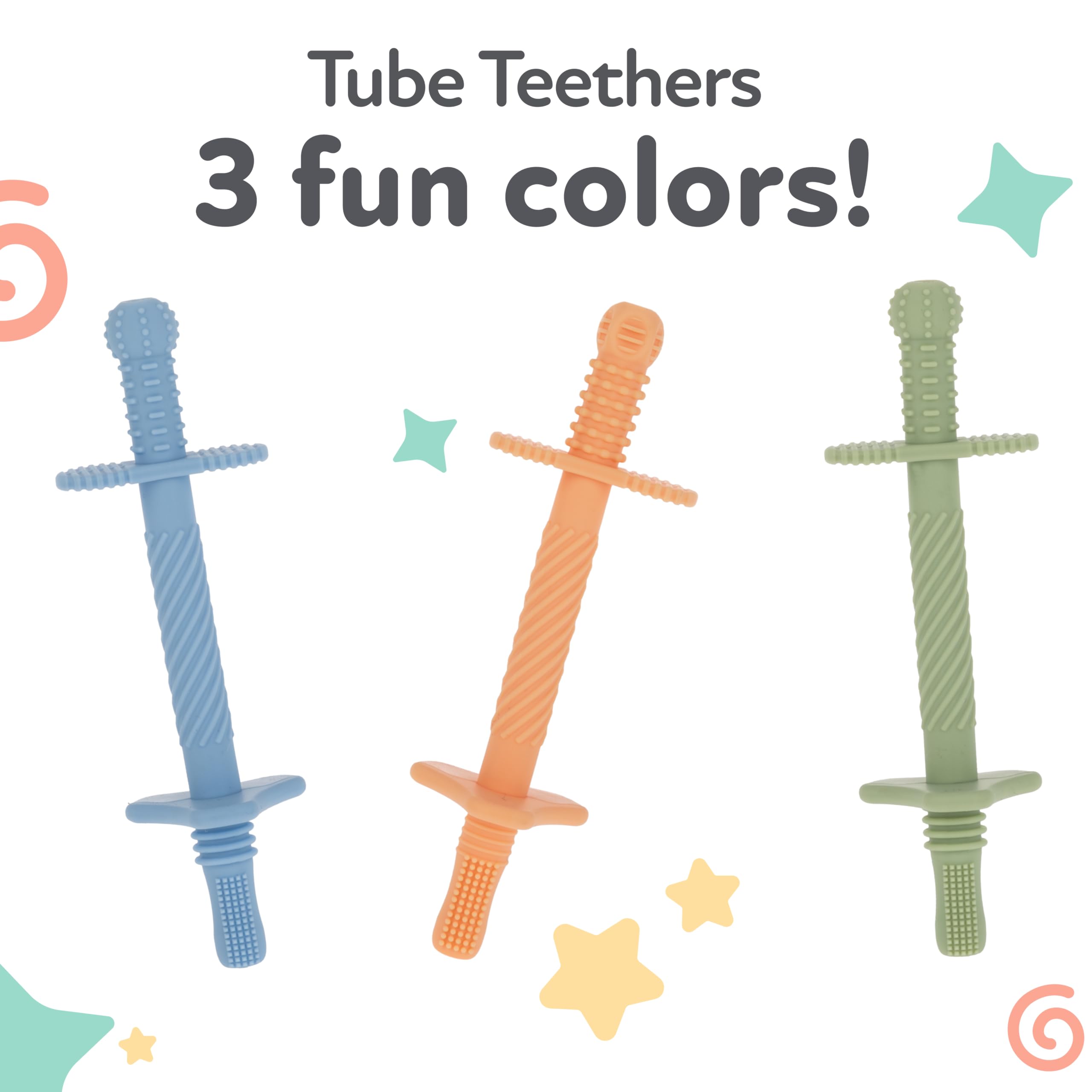 Nuby teether includes cleaning brush for easy maintenance.