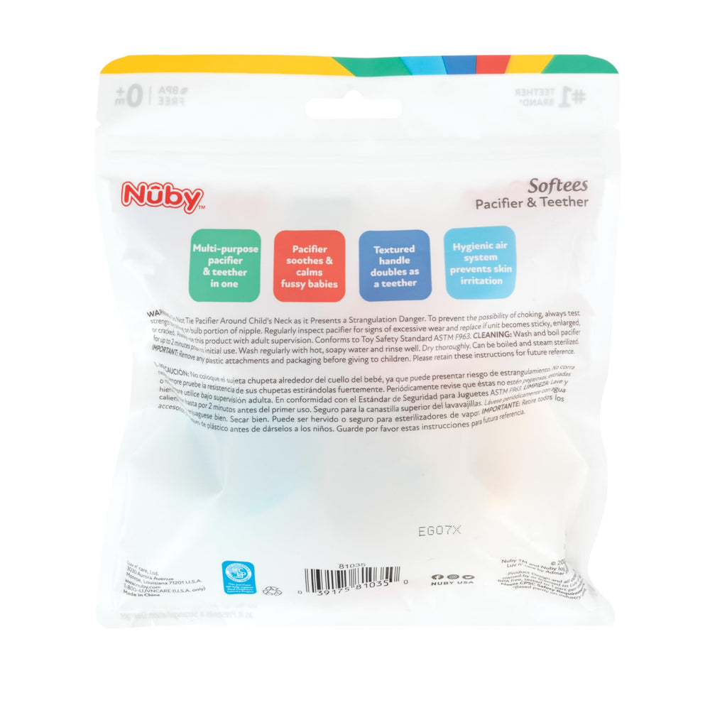 Nuby Softees pacifier helps keep baby calm during soothing sessions.