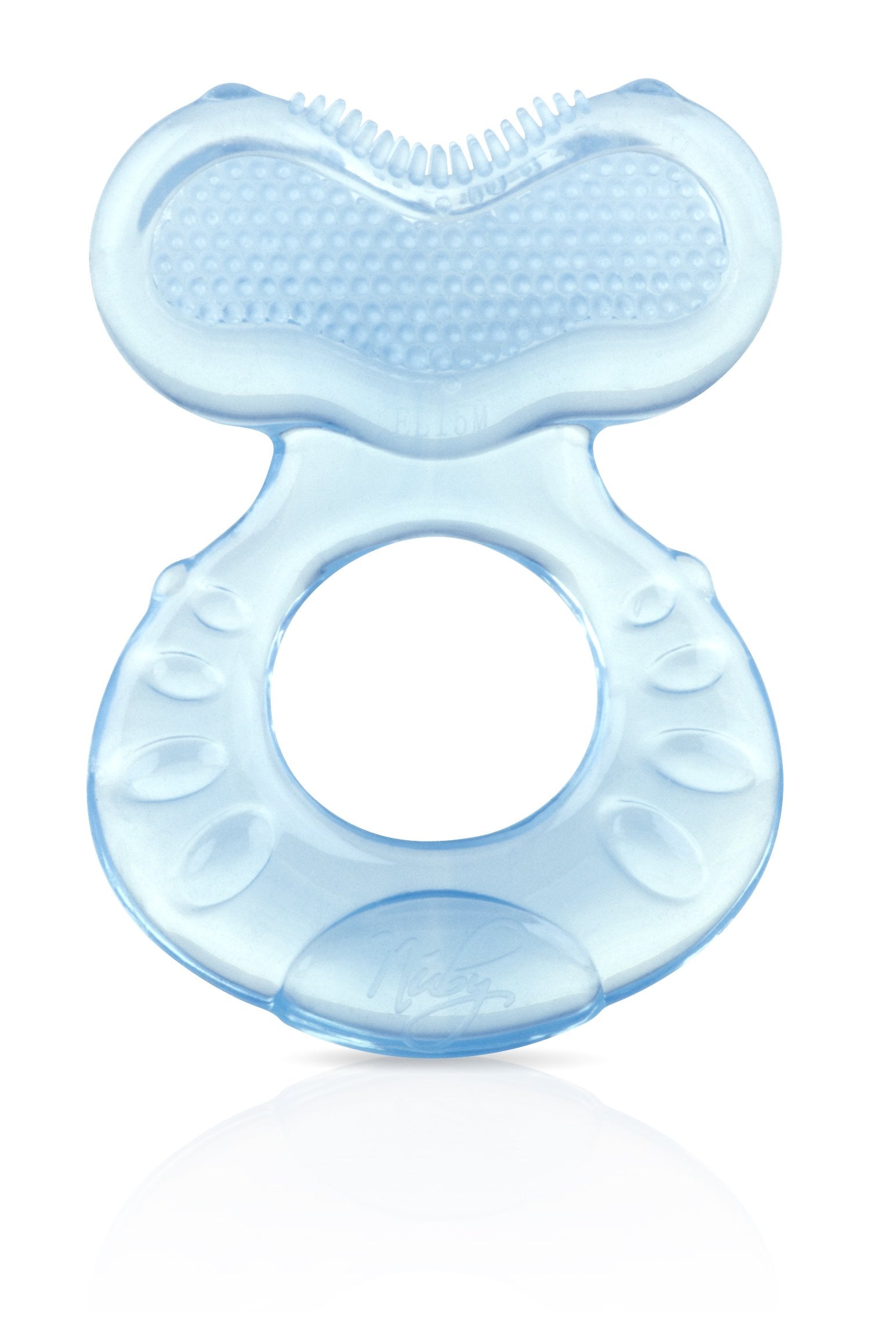Baby holding the Nuby Teethe-Eez teether for a comfortable grip.