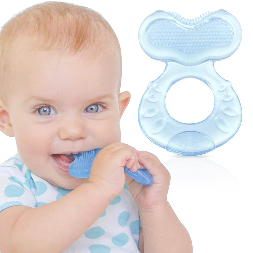Nuby Teethe-Eez teether bristles close-up showing soft silicone textures for gentle gums.