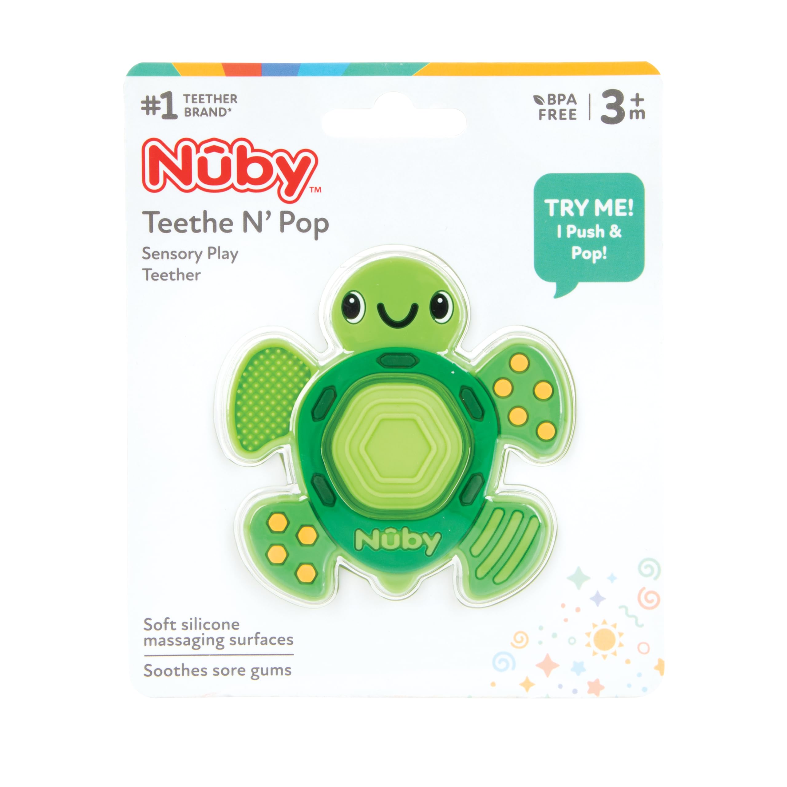 Nuby Teethe N' Pop Toy supporting fine motor skill development during play