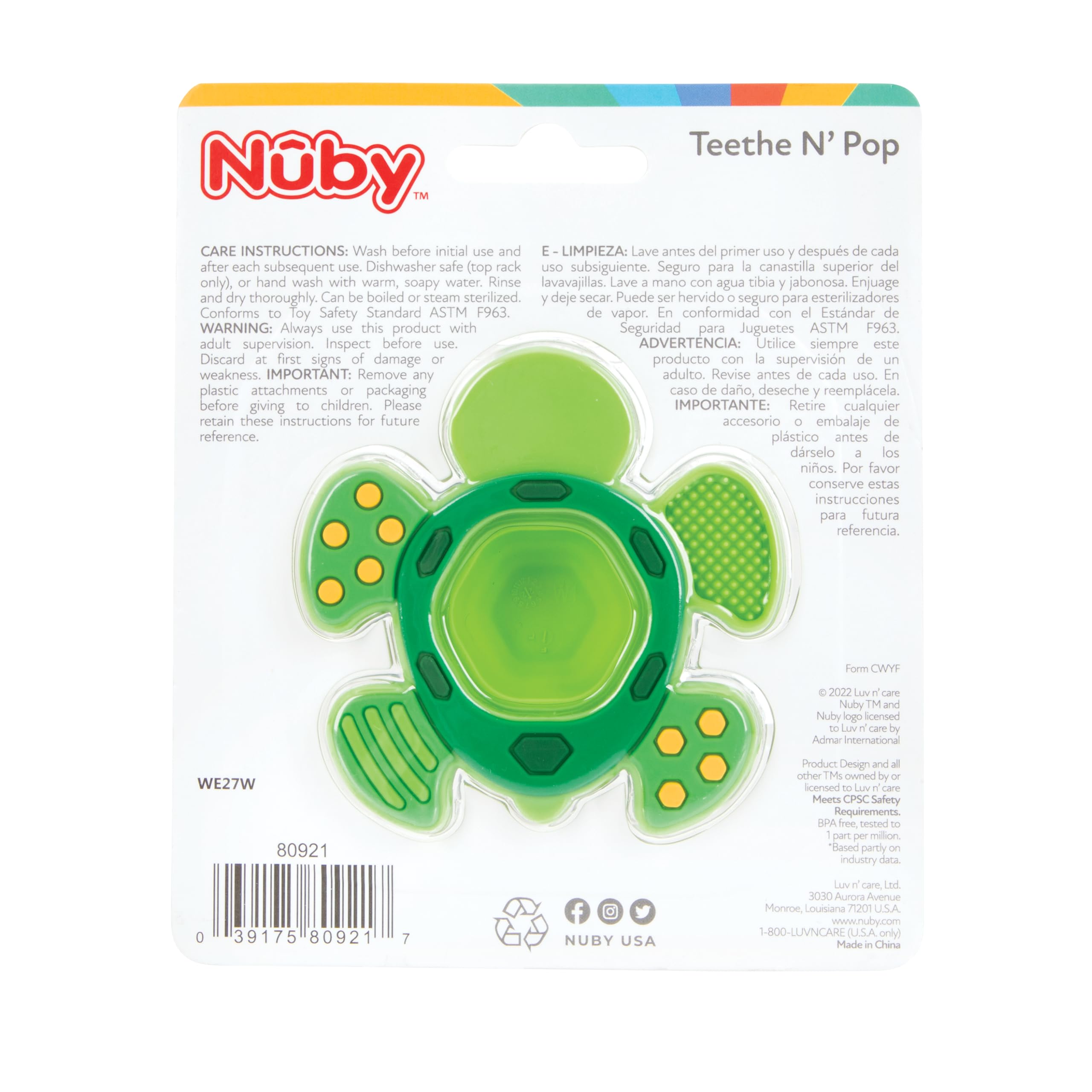 Nuby Teethe N' Pop Safety standards assurance with tested materials