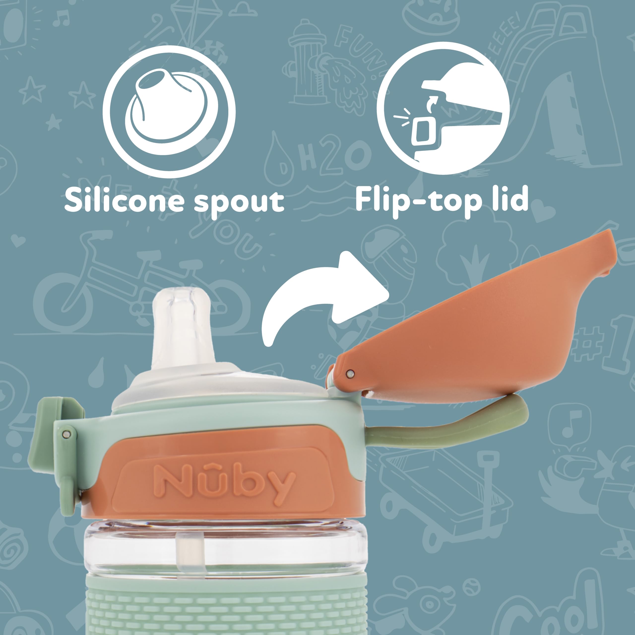 Nuby Thirsty Kids Flip-It Bolt cup carrying loop for on-the-go transport.