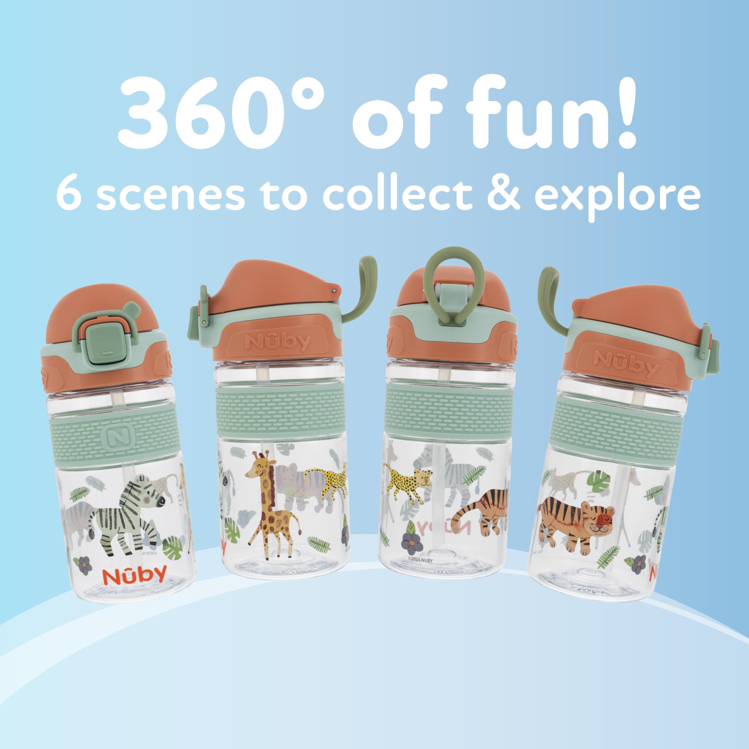 Nuby Thirsty Kids Flip-It Bolt cup Safari design encourages hydration play.
