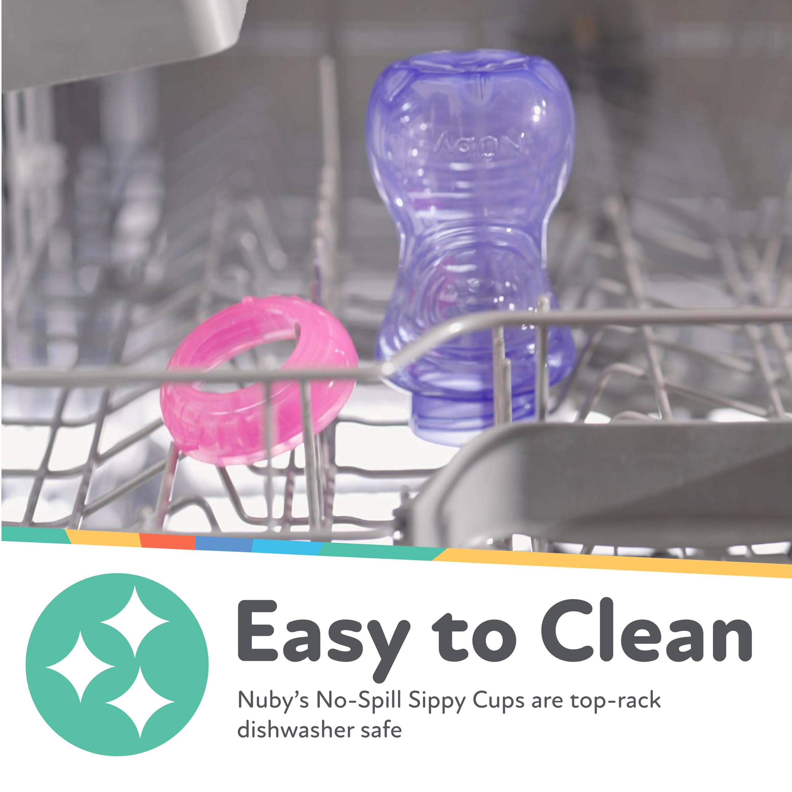 Nuby Touch-Flo valve detail on the sippy cup showing spill prevention.