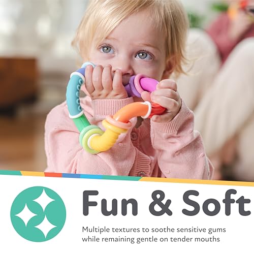 Nuby twistable grip design helps babies hold and manipulate the teether