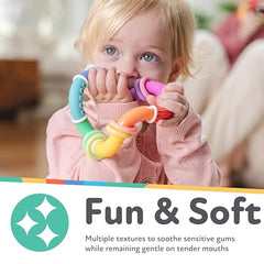 Nuby twistable grip design helps babies hold and manipulate the teether