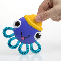 Nuby Vibe-eez octopus teether with bright colors captures baby’s attention during teething.