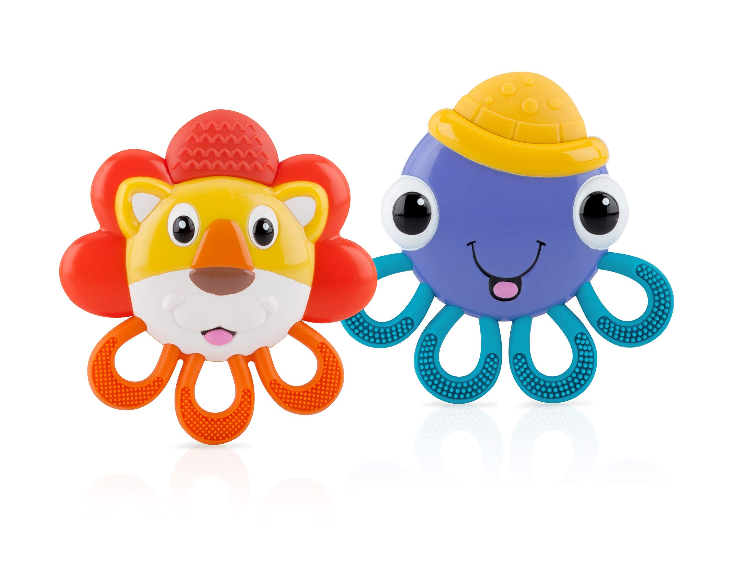 Nuby Vibe-eez octopus teether designed for ages three months and up.