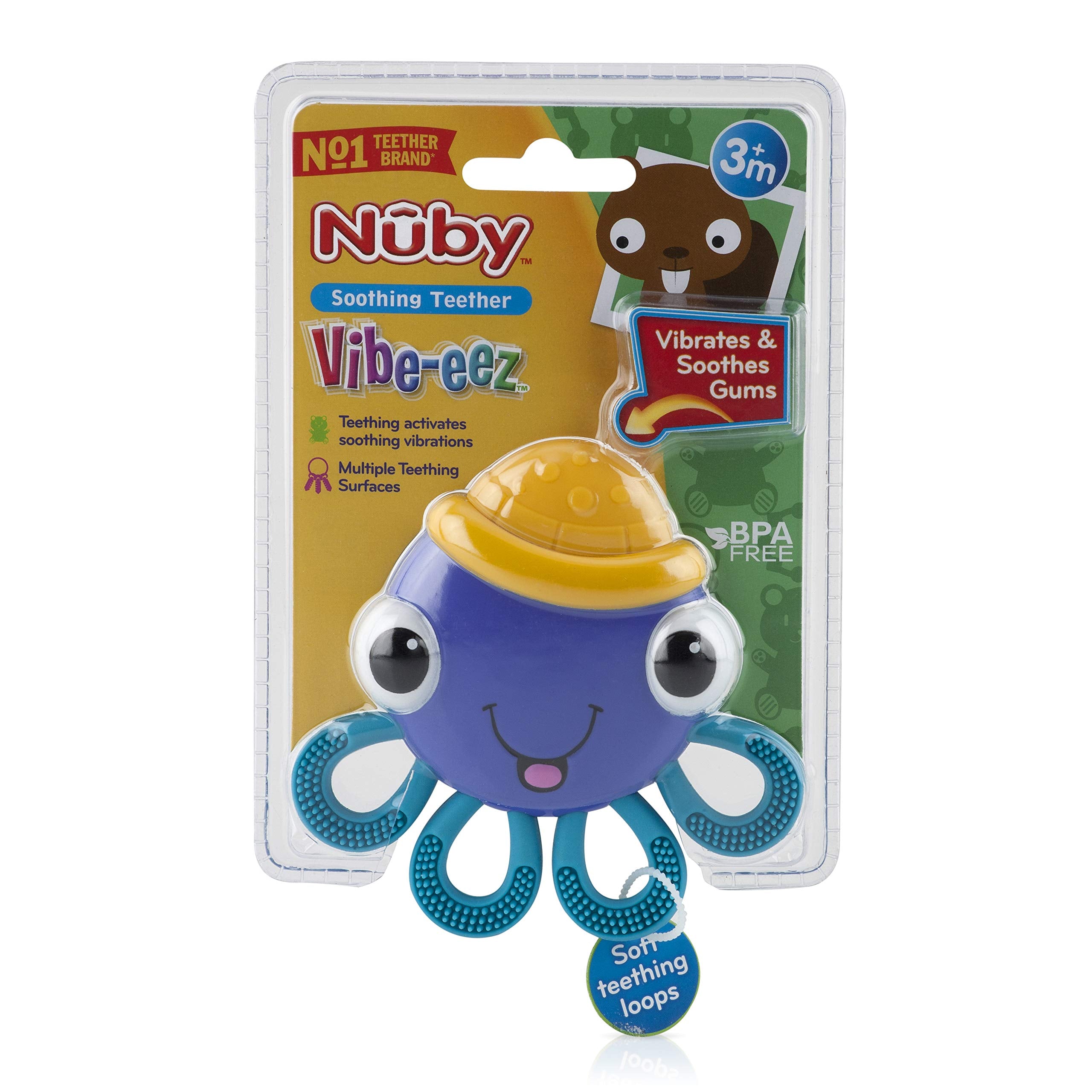 Nuby Vibe-eez vibrating action provides gentle soothing while teething.