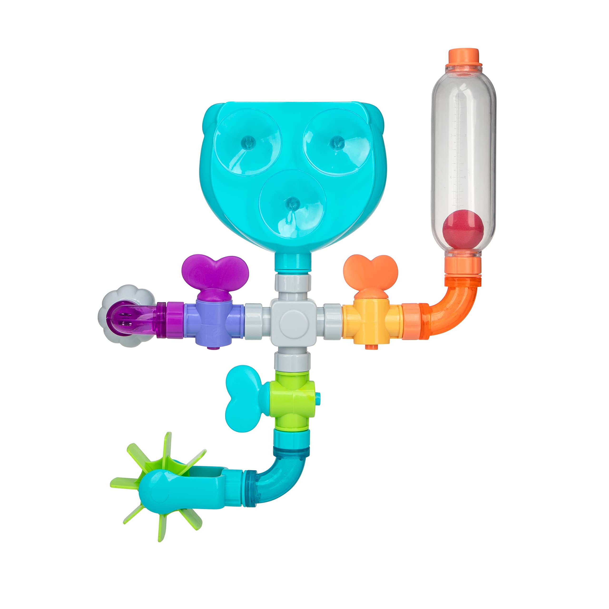 Nuby Wacky Water Works bright colors and playful characters stimulate sensory engagement during play