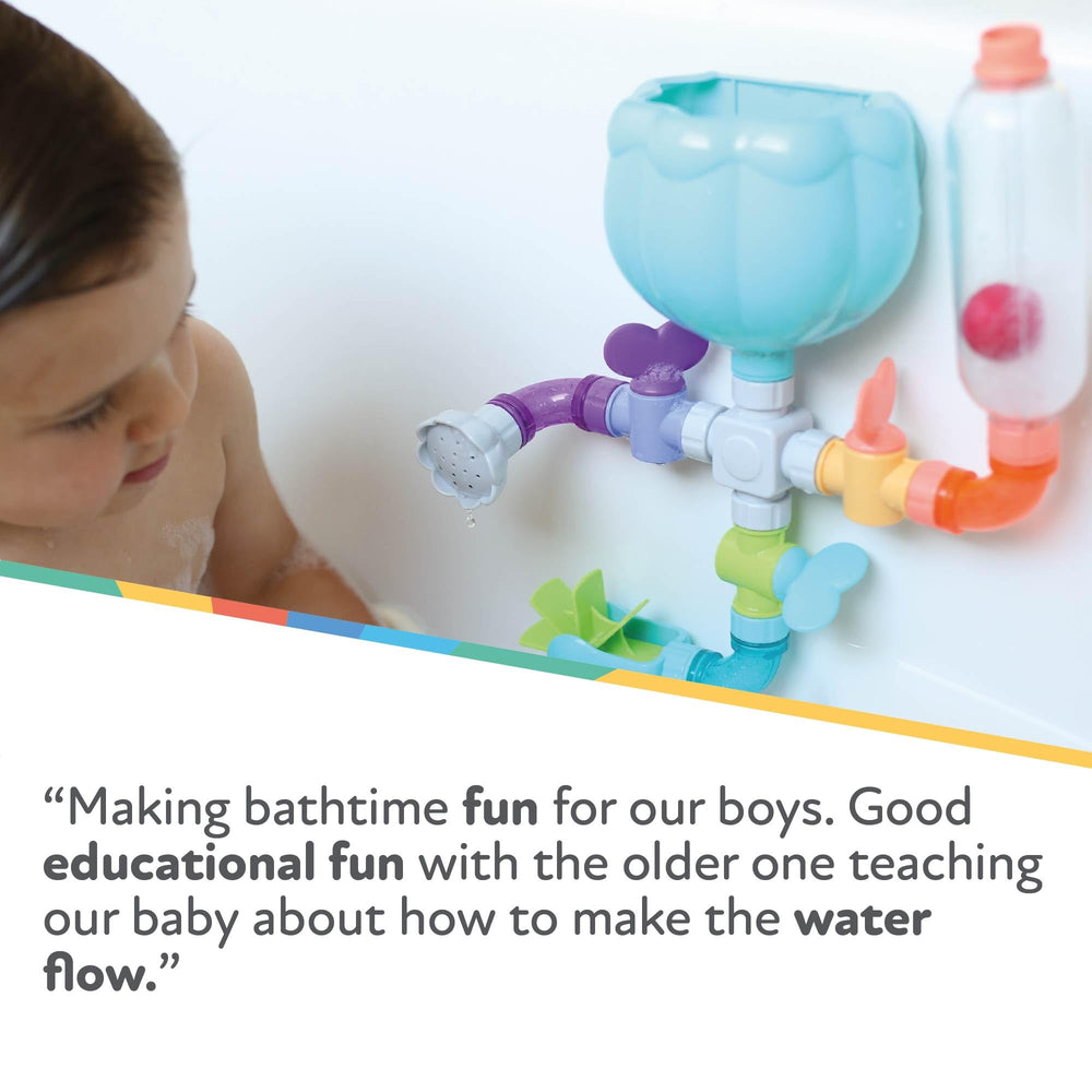 Nuby Wacky Water Works suction cups attach securely to shower wall for ready bath time setup
