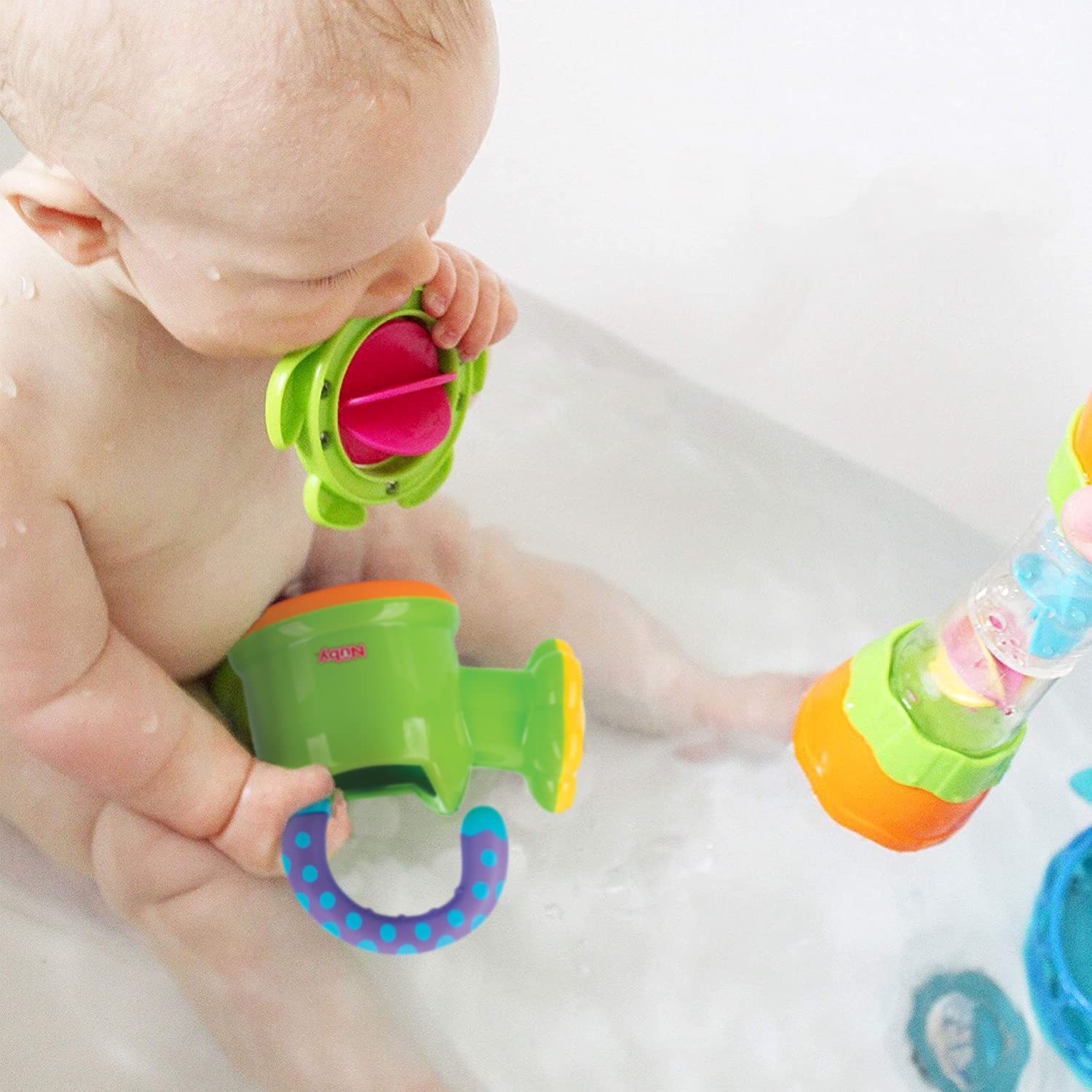 Nuby watering can bath toy splash moments during bath time